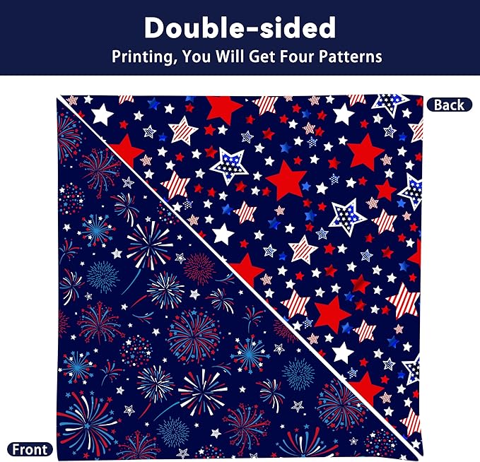 4th of July Dog Bandana Reversible 2 Pack Small, Red White and Blue Dog Paw Star Patriotic Dogs Bandanas Set Adjustable Triangle Holiday Scarves for Memorial Day Small Medium Boy Girl Dogs