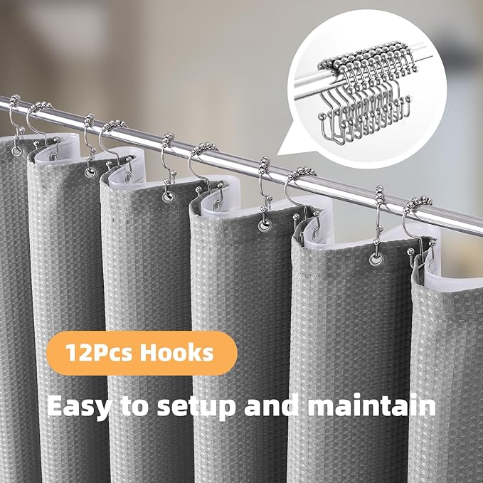 LaCyan 3-in-1 Waterproof Waffle Weave Shower Curtain Set 72x72, 258GSM Heavy Duty Fabric with Clear PEVA Liner (3 Magnets) & 12 Stainless Steel Double Hooks, Hotel Style Bathroom Upgrad