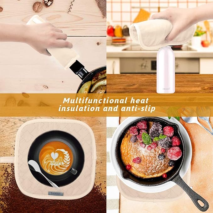 4Pcs Oven Mitts and Pot Holders Set, 572F Heat Resistant Oven Glove, Soft Cotton Lining with Non-Slip Surface for Kitchen Baking BBQ (Apricot)