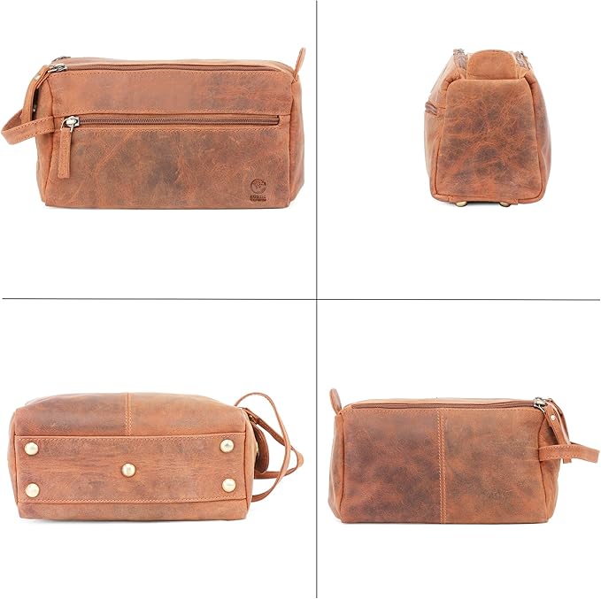 Rustic Town Leather Wash Bag for Men - Travel Toiletry Bag - Shaving Dopp Kit Toiletries Organizer - Leather Makeup Bag for Women