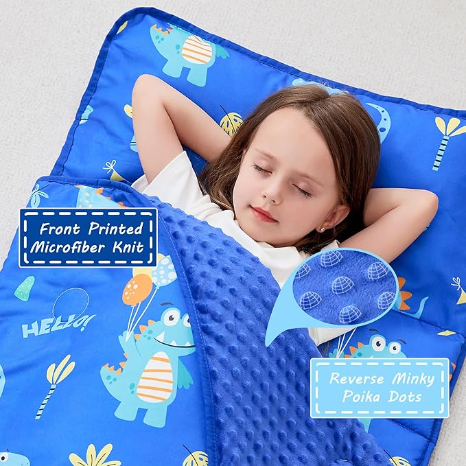 Lasoftan Toddler Nap Mat with Pillow and Blanket, Extra Large Rolled Napping Mats,Slumber Bags for Boys Girls,Kids Sleeping Bag for Daycare, Preschool Travel Camping