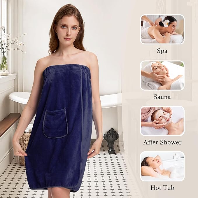 PJGGZ Towel Wrap for Women, Three Adjust Clasps Closure Bath Wraps After Shower Spa Sauna Bathrobe(Available in Plus Size)