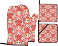 Traditional Russian Nesting Doll with Flowers Oven Mitts and Pot Holders 4 Pcs Set Oven Gloves and Potholders for Cooking Microwave BBQ Baking Grilling