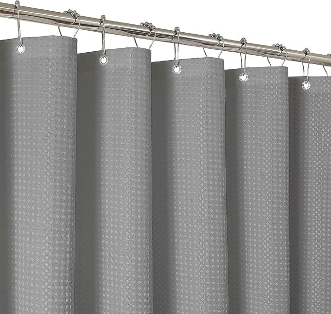 THAIGEE 2-in-1 Waterproof Fabric Shower Curtain - No Separate Liner Needed, Hotel-Style Waffle Weave, Effortless Cleaning & Washable Bathroom Shower Curtain Set,72Wx78H,Grey