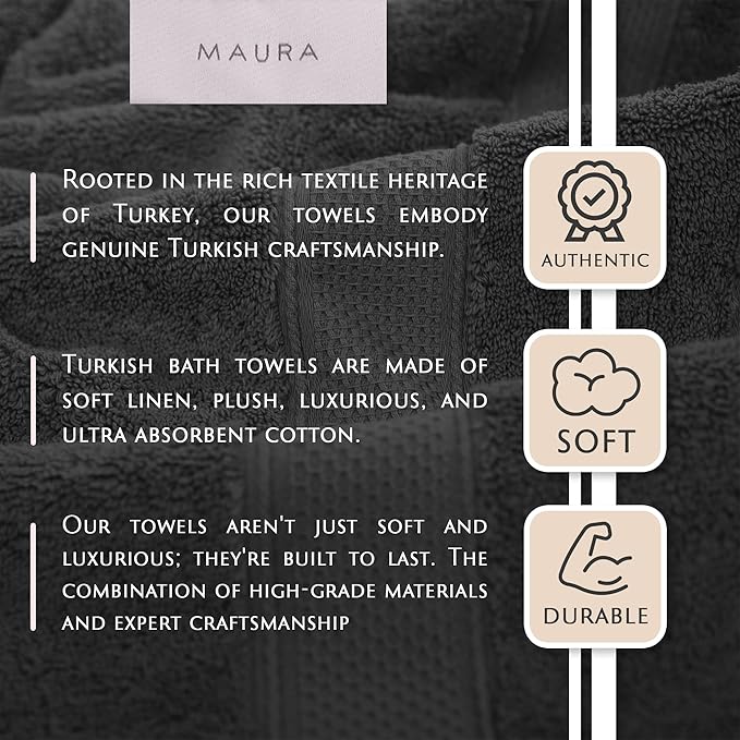 MAURA Grey Extra Large Turkish Cotton Luxury Bath Towels Set of 4. Ultra-Soft, Thick & Plush Towels for Bathroom - Space Gray