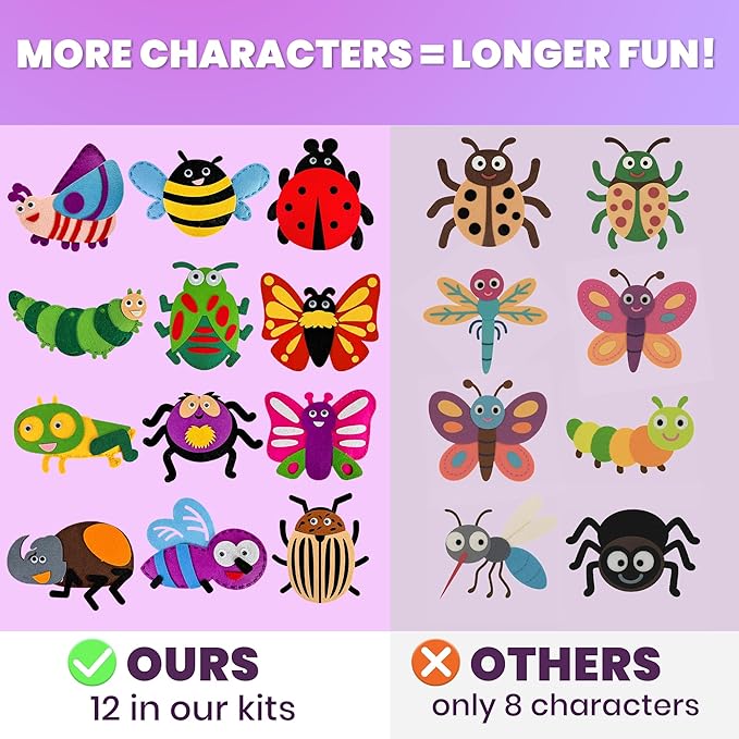 QUOKKA Kids Crafts Ages 4-8, DIY Beginner Needle and Thread Kit - 12 Bugs & Insects Sewing Kit Basic - Fun Art Crafts for Kids Ages 6-8 Girls Boys - Plastic Needles, Scissors - 6+ Year Old Girl Gifts