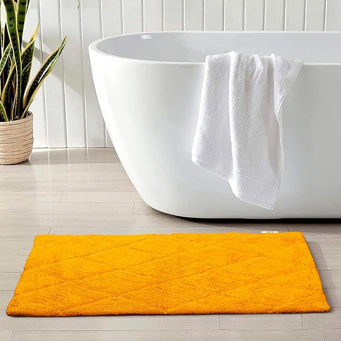 C23 Luxury 2200 GSM Heavyweight Bath Mat | 100% Tufted Cotton | 20"x32" Mustard Yellow Thick & Plush Bathroom Rug | Ultra-Absorbent, Quick Dry, Anti-Slip Natural Latex Back, Machine Washable, 1 Piece