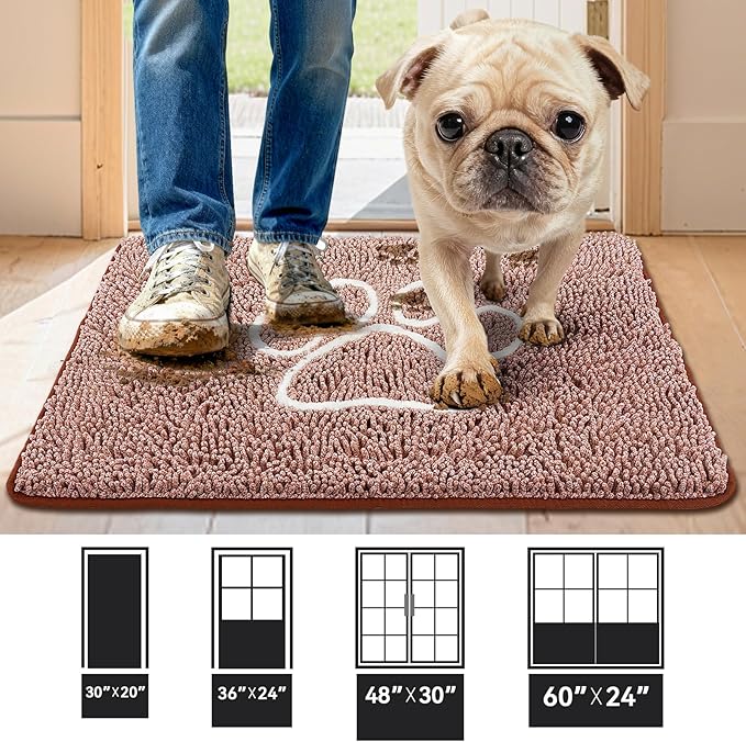 Bcoimo Super Absorbent Dog Door Mat, 30"*20" Anti Slip Mat for Muddy Paws, Pet Rugs for Dirty Paws Washable That Absorbs Moisture and Dirt, for Dog Cage and Pet Resting Carpet