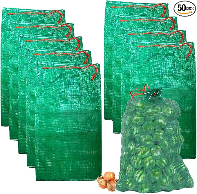 44 lbs Mesh Onions Fresh Bags 50pcs, 15.7"×23.6" Mesh Bags,Reusable Produce Bags with Drawstrings for Potatoes, Firewood, Vegetable, Citrus, Crawfish, and Onion Storage