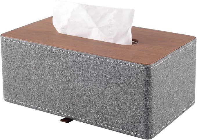 XNONE Tissue Box Cover Rectangle Tissue Box Holder PU Leather Facial Organizer with Magnetic Bottom,Decorative Napkin Caddy for Vanity Dresser Night Stand Table Countertop Home Office Car,Grey