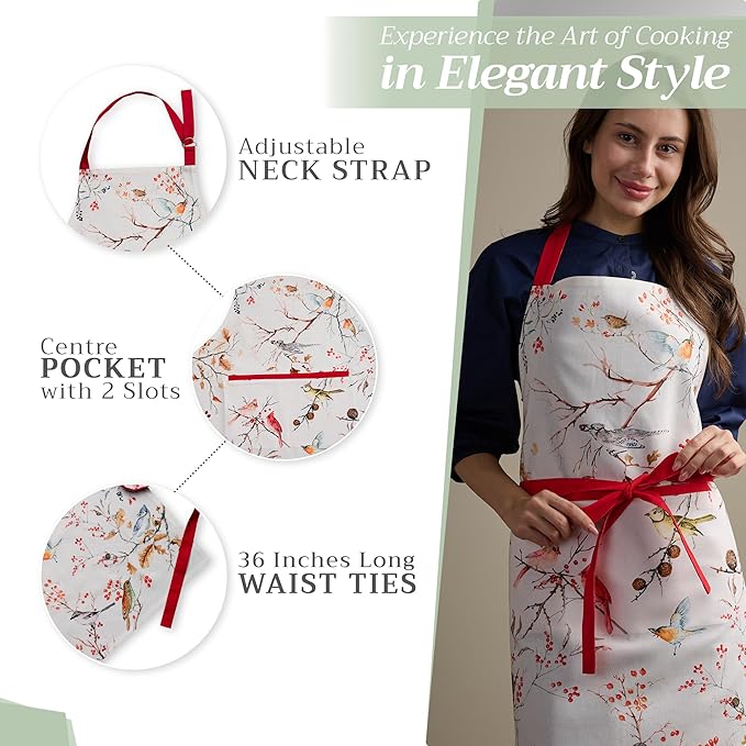 Maison d' Hermine 100% Cotton Apron for women with Pocket Kitchen Chef Apron for Men Cooking Gardening Server Waitress