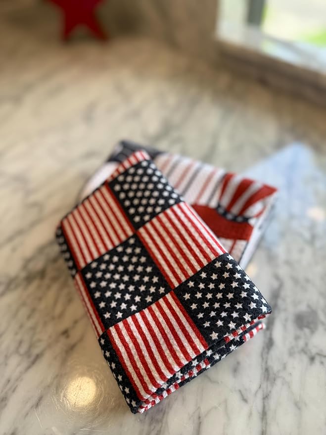 Desert Aqua 2 Pack|| Double Sided || Not Your Ordinary Kitchen Towels || Dish Towels || Quick Dry || Waffle Weave Microfiber || Designer Prints || Highly Absorbent || Hanging Hook (4th of July Navy)
