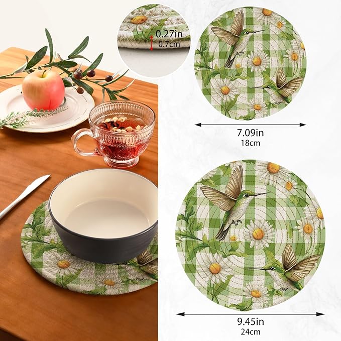 Sage Green Dandelions Trivets for Hot Dishes Pots and Pans Potholders Woven Trivet Cotton Round Large Pot Holder Decor Heat Resistant Hot Pads Mat for Table Counter Cooking Potholder Set of 2 (