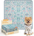 Lahome Washable Reusable Pee Pads for Dogs - Blue Botanical Floral 2 Pack Puppy Pads, Super Absorbent & Waterproof Dog Training Mats for Potty & Crate - Leakproof with Non-Slip Backing (36"x36")