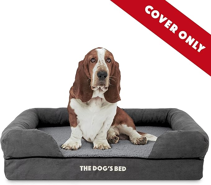 The Dog's Bed Replacement Outer Cover ONLY (Outer Cover ONLY - NO Bed, NO Waterproof Inner) for The Dog's Bed, Washable Plush Fabric, Large Grey Plush, Veterinary Approved
