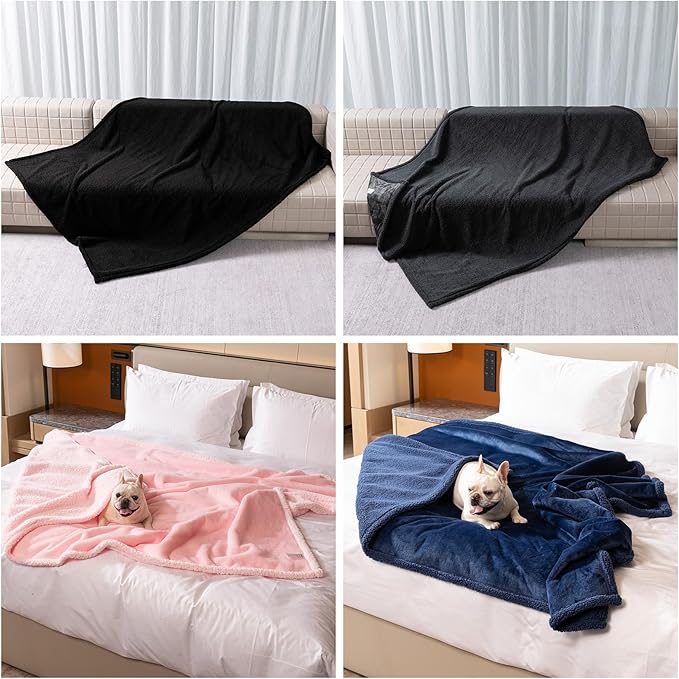 Maidewow Waterproof Dog Blanket Reversible Pet Bed Cover Puppy Blankets Leakproof Sofa Couch Washable Cover Cat Fluffy Black Pet Blanket for Warm-S