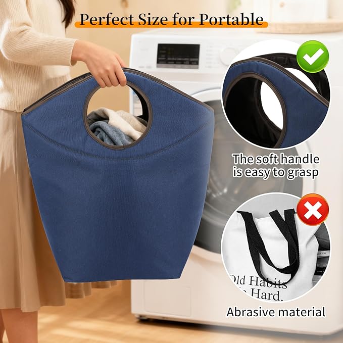 Foldable Storage Hamper Bag with Soft Padded Handle, 17.7x17x9.5inch Multi-Purpose Oxford Fabric Laundry Basket, Collapsible Storage Bag for Home, Bedroom, Dormitory, Travel & Outdoor