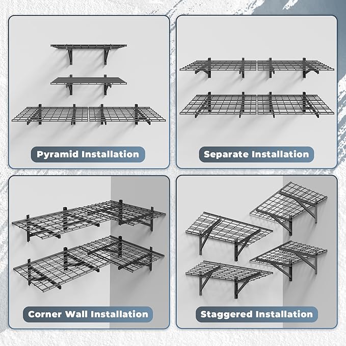 Jusgym 4 Pack Heavy Duty Garage Wall Shelving Set (2x3ft), Wall Mounted Garage Shelves 1400lbs Capacity, 24"x72" Shelf Storage Rack Floating Shelves, Black