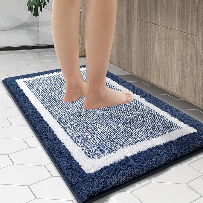 OLANLY Bathroom Rugs 70x24, Extra Soft and Absorbent Microfiber Bath Mat, Non-Slip, Machine Washable, Quick Dry Shaggy Bath Carpet, Suitable for Bathroom Floor, Tub, Shower (Long, Navy)