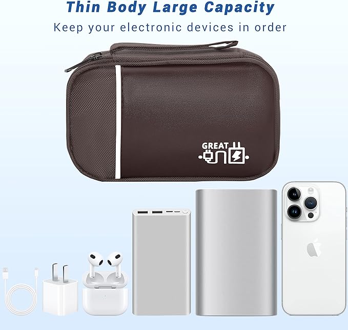 Miavers Electronics Organizer,Travel Cord Organizer Pouch, Portable Cable Organizer Bags, Waterproof Electronic Accessories Storage Case for Cables, Cords, Charger, Phone (Single Layer-Small-Brown)