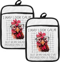 Funny Chicken Pot Holders for Kitchen, Chicken Lover Mom Lady Gifts, I May Look Calm Humorous Rooster Hen Heat Resistant Hot Pads and Oven Mitts for Baking Cooking