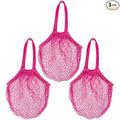 Zyzhogar 3 Pack Cotton Mesh Grocery Bags,Reusable Grocery Net Bags Washable Fruit and Vegetable Storage Bag Long Handle Net Tote Shopping Bags for Farmers Market, Grocery,Shoping or Trip,Hot Pink