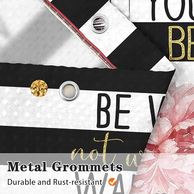 Culudea Pink Fashion Inspirational Quotes Perfume Shower Curtain Set, Floral Woman Girl Bathroom Window Waterproof Shower Curtain Set for Bathroom Decor