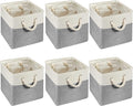 Geiserailie 6 Pcs 11 x 11 Inch Cube Storage Bins Fabric Storage Organizer Bins Foldable Cube Baskets with Sturdy Carry Handles Wicker Baskets for Home (Gray and White)