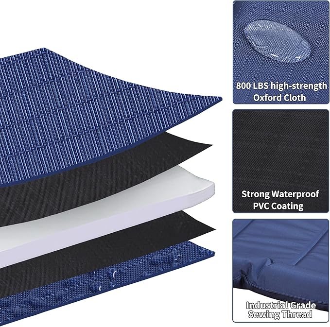 Warfort Durable Outdoor Dog Bed with Pillow Around Curling Sleep Fully Waterproof Indoor Cat Bed Crate Mat Stable Kennel Pad, for Pets (Blue, Small(23x18in))