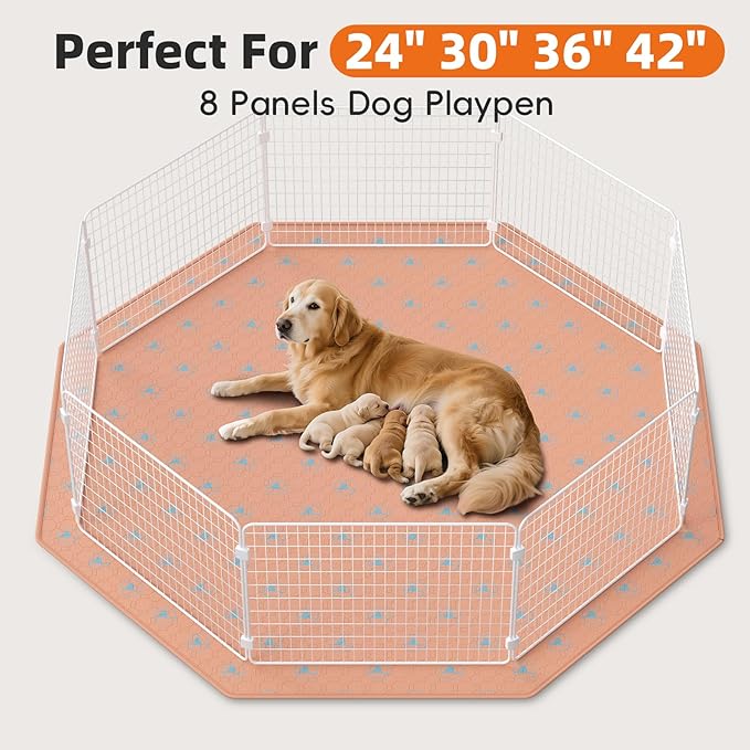 PJYuCien Washable Pee Pads for Dogs 1 Pack, 67" x 26" Octagonal Non-Slip and Leak-Proof Pee Mat, Puppy Training Pads for Whelping, Playpen, Crate, Bed （24/30/36/42'' 8 Panels Pen）