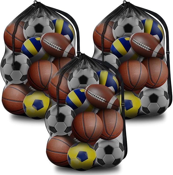 BROTOU Extra Large Sports Ball Bag Mesh, Basketball Bags Team Balls, Adjustable Shoulder Strap, Ball Bags for Holding Soccer, Football, Volleyball, Swimming Gear (30” x 40”)