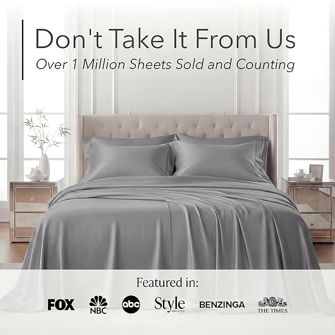DECOLURE 100% Viscose Derived from Bamboo Sheets Full Size - Luxury 6 Pc Naturally Cooling Sheets, Ultra Soft Bed Set - Deep 17" Pockets, Durable Double Stitching, Oeko Tex Standard (Midgrey)