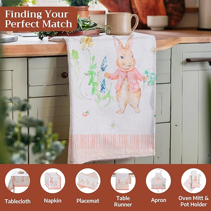 Maison d'Hermine Kitchen Towels Set of 3 100% Cotton 27.50" x 20" Reusable Cloth Tea Dish Towels Absorbent with Hanging Loop for Kitchen, Home, Dining, Cocktail Parties Spring/Summer (Bunny Party)