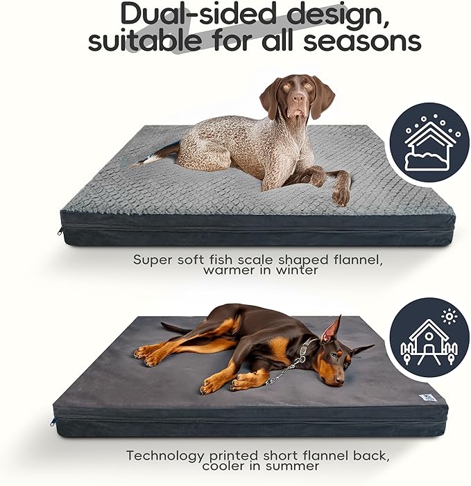 Sytopia Indestructible 44" Dog Bed for Large Dogs – Waterproof, Washable, Removable Cover, Thick Orthopedic Support, Durable Multi- Size Comfort Clearance Indoor Flat Dog Bed, Dark Grey