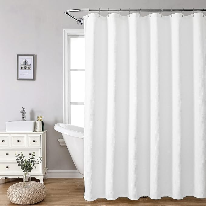 MISS SELECTEX Matt Waffle White Shower Curtain for Bathroom, Waterproof 230 GSM Heavy Duty Durable Fabric Hotel Shower Curtain,Machine Washable Thick Cloth Shower Curtains(72Wx72H, White)