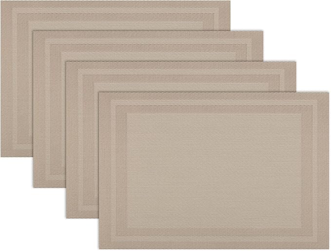 Winknowl Placemats Set of 4，Heat Resistant Woven Vinyl Washable PVC Place Mats，Non-Slip Stain Resistant Indoor/Outdoor Table Mats for Dining Table (Gold)