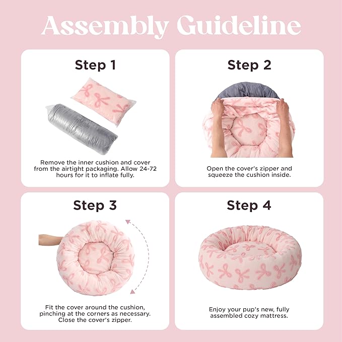 LE SURE Shown on TV Donut Large Dog Beds - Round Cat Beds Indoor Anti-Anxiety Calming Gift for Pets, Washable Home Decor Cute Beds with Jacquard Shaggy Plush & Anti Slip Bottom, 36 Inch, Pink Taffy