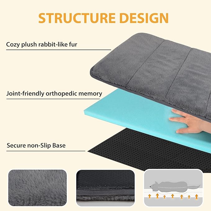 ZAKAPAWS Dog Crate Pad for XX Large Dog - 47x29 Memory Foam Dog Bed, Washable & Anti-Slip Dog Bed Mat, Ultra Soft Kennel Pad for Dogs Cozy Sleeping Mat, Grey