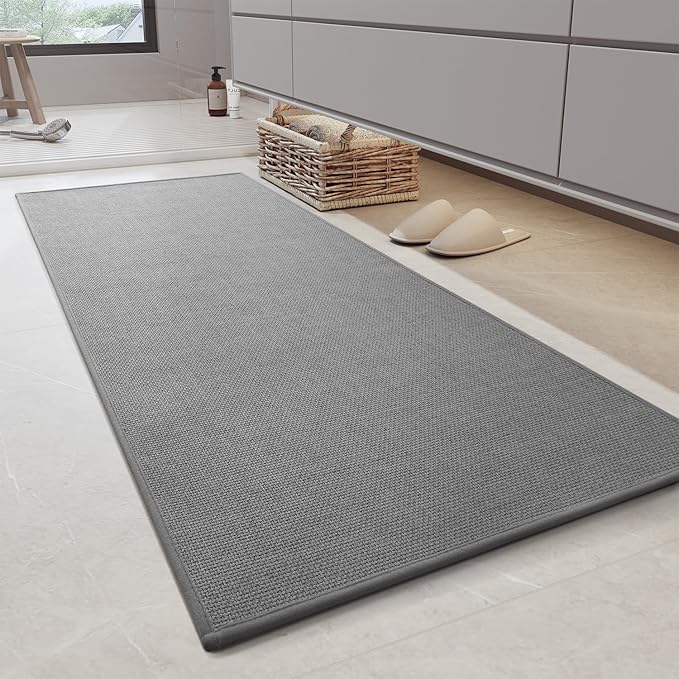 MontVoo Bathroom Runner Rug-Ultra Thin Non Slip Bath Mat Runner for Bathroom Mat Quick Dry, Rubber Backing Washable Runner Bathroom Rugs Fit Under Door, Absorbent Bath Rug,24"x47",Grey