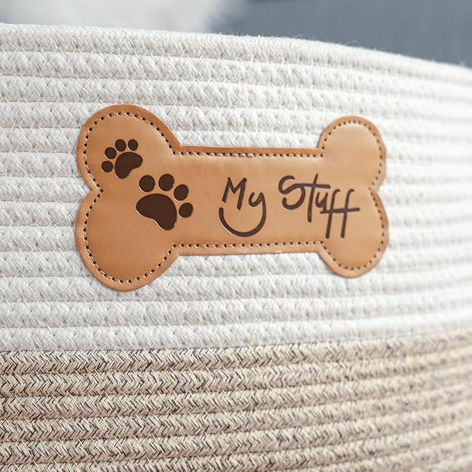 LILO DESIGN CO. Dog Toy Basket - Cotton Rope Dog Toy Bin With Handle - Cute Woven Pet Toy Box - Perfect Toy Basket For Pets - Storage Baskets For Organizing - Toy Box For Dogs
