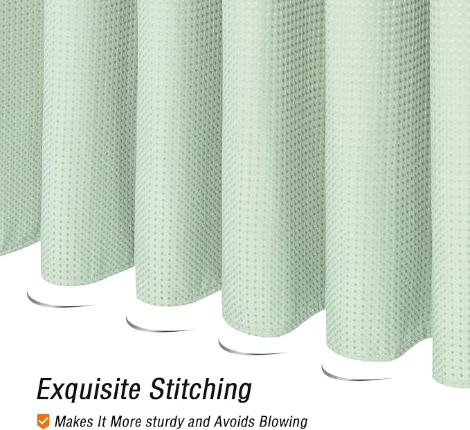 Gibelle Mint Green Shower Curtain, Waffle Weave Textured Fabric Shower Curtain for Bathroom - Soft Cloth & Hotel Spa Luxury, Water Repellent, Machine Washable, 72X72, Mint Green