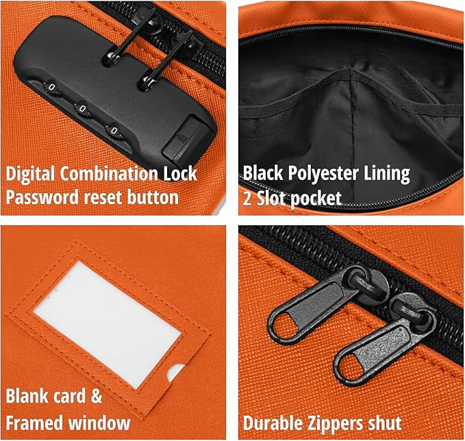 GIDABRAND Medicine Bag with Lock | 12x8 Inch Med Bag | Medication Bag for Traveling | Small Medication Travel Bag | Kids Medicine Bag | Pills Locking Zipper Pouch Storage Case Organizer (Orange)