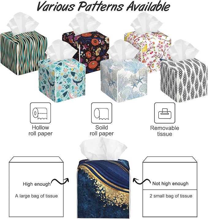 Blue Marble Tissue Box Cover,PU Leather Tissue Box Holder Square,Modern Home Decoration for Bathroom Living Room Kitchen Office Car,5.2"×5.2"×5.2"