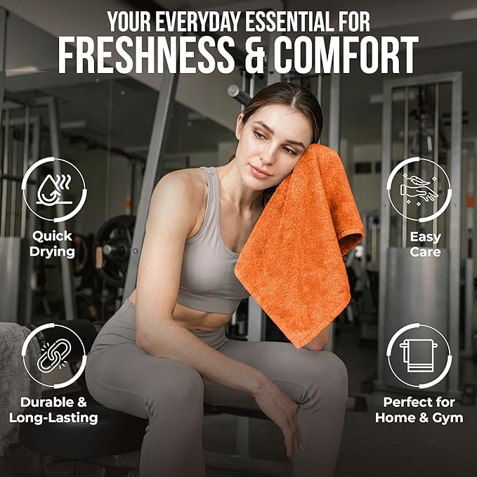 RIVERSIDE 24 Pack Washcloths Set - 100% Cotton [12x12 Inches] - 500 GSM, Soft, Quick-Dry & Highly Absorbent Face Towels - Perfect for Bathroom, Gym, Hotel, Spa & Travel - Orange