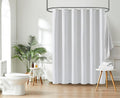 Indecor Home Luxury Dobby Weave Shower Curtain Elegant Hotel Style Fabric for Bathroom, Water Repellent, Machine Washable White Dobby