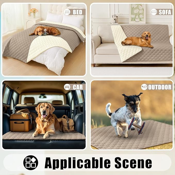 Smiry Waterproof Dog Bed Cover Blanket, Soft Reversible Pet Blanket, Washable Leakproof Cats Dogs Couch Cover for Sofa, Couch, Furniture, Plaid (30x70 Inch, Taupe/Beige)