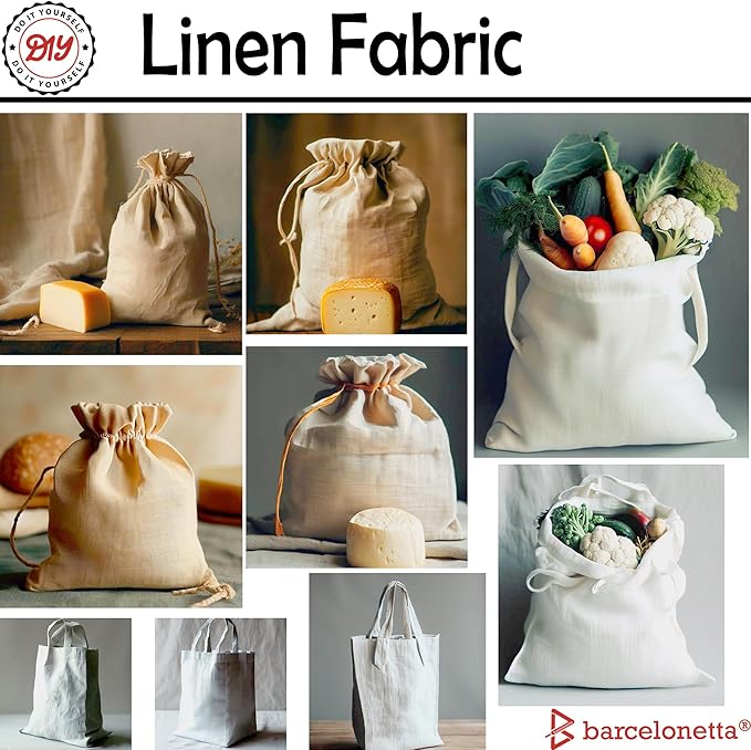 Barcelonetta | Linen Fabric | Natural Linen Cloth | Embroidery, Sewing | Soft, Breathable | 55" Wide | 70% Linen, 30% Rayon | Hemp, Jute, Needlework, Lining (Black, 1 Yard)