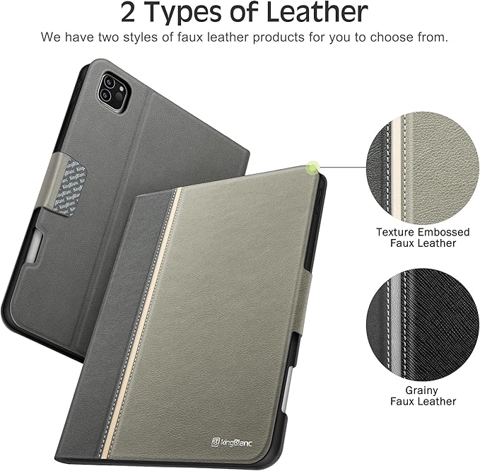KingBlanc Case for iPad Pro 11-inch Case 4th/3rd/2nd Generation (2022/2021/2020) with Pencil Holder, Vegan Leather Bicolor Cover, Auto Sleep Wake, Apple Pencil 2. Charging, Multi-Angle Viewing, Gray