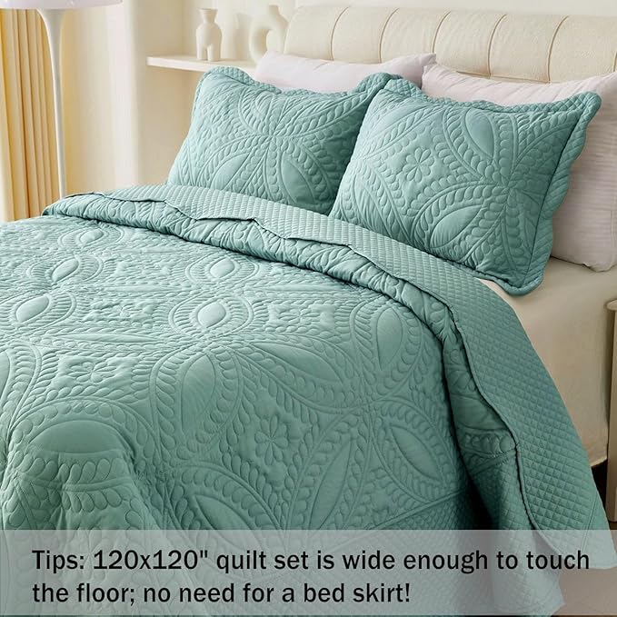 Cmfshape Oversize King Bedspread 120"x120",3 Piece California King Quilt,Lightweight Blue Quilt Set for All Season,Modern Coin Pattern Bedding Set(1 Quilt,2 Pillowshams)