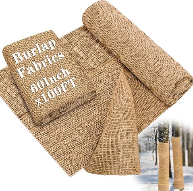Buryeah 60 Inch x 100 ft Burlap Fabrics Roll Natural Gardening Multipurpose Burlap Weed Barrier Garden Landscape High Density Fabric Jute for Outdoor Home Craft Party Decor Wedding